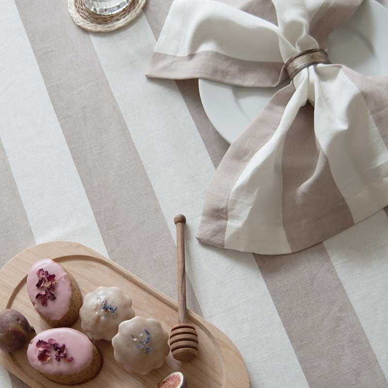 Riviera Mocha Wide Striped Napkin: 4 Set