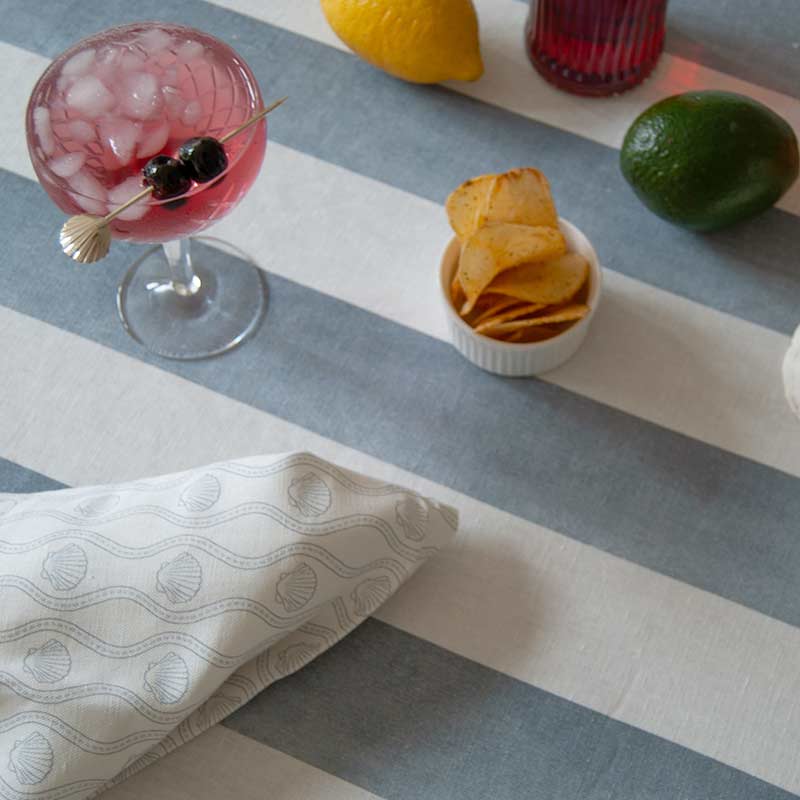 Riviera Stripe Ruffled Tablecloth - Blue