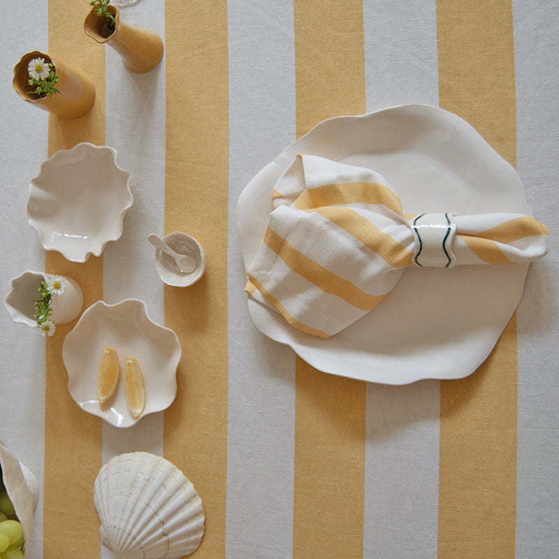 Riviera Stripe Ruffled Tablecloth - Yellow