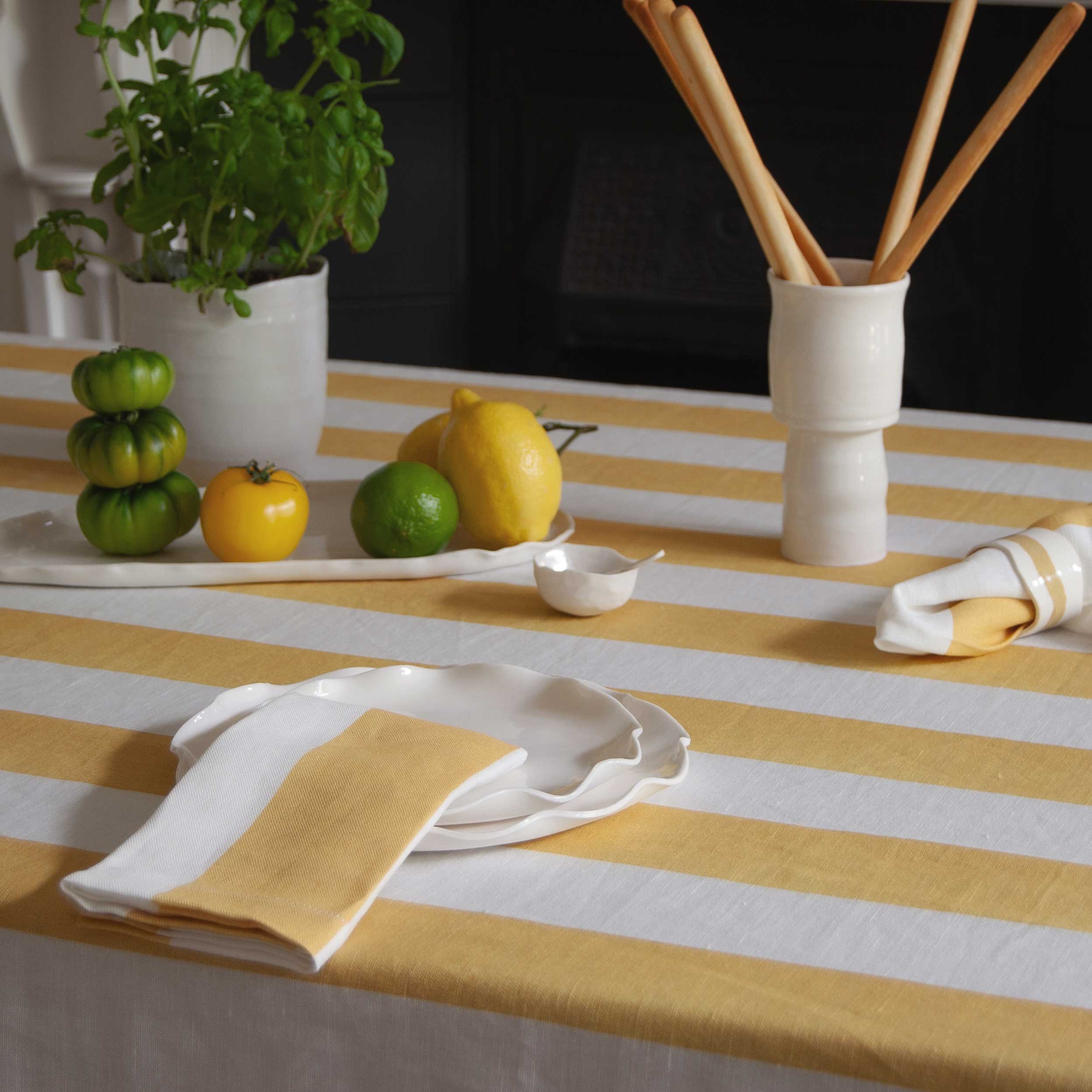 Riviera Stripe Ruffled Tablecloth - Yellow
