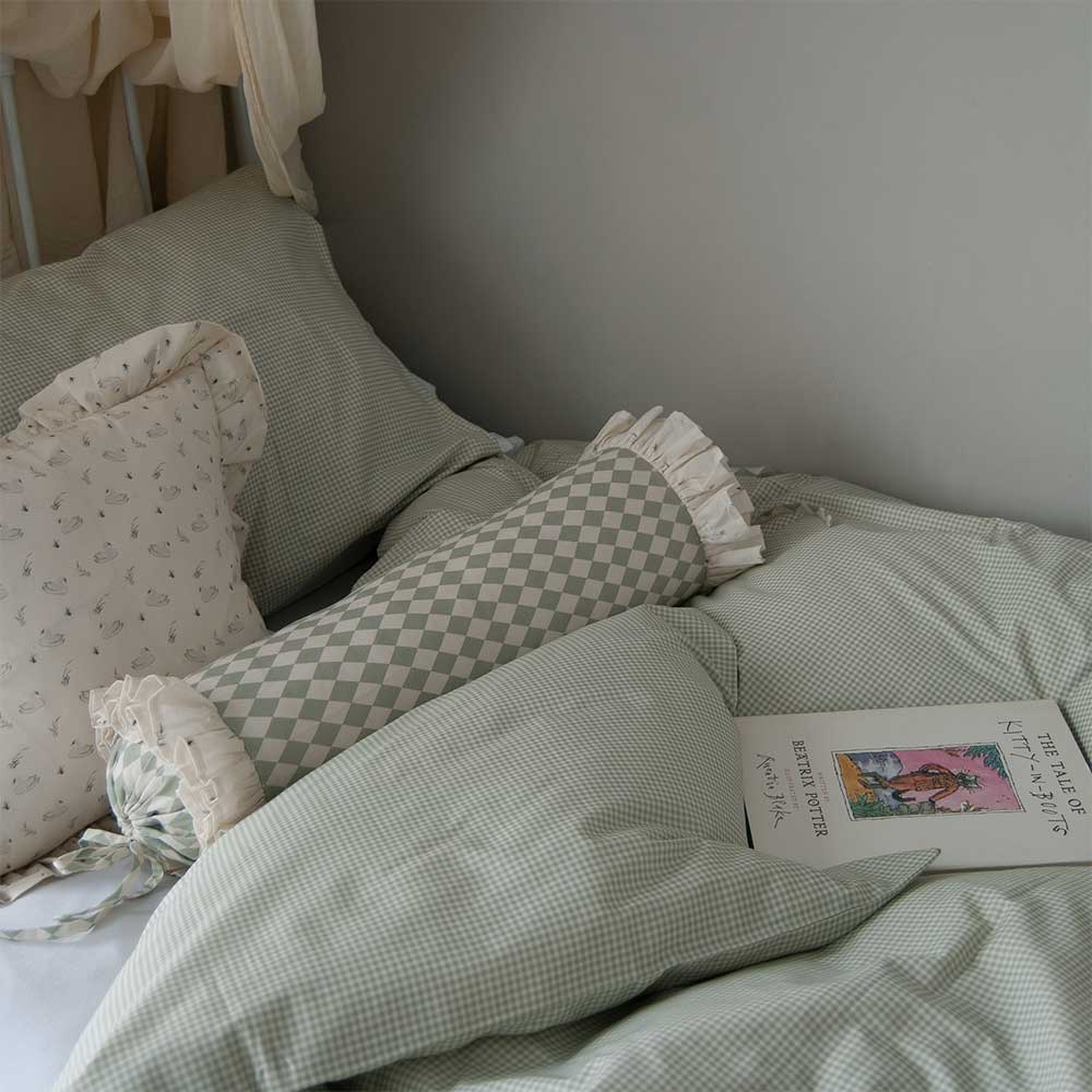 Organic Single Duvet Set - Sage Gingham