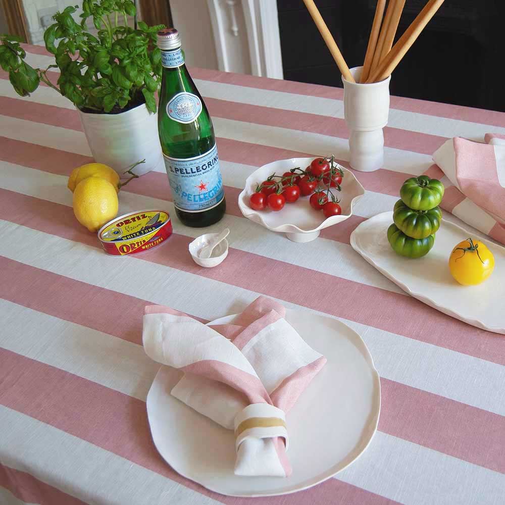 Riviera Stripe Ruffled Tablecloth - Pink
