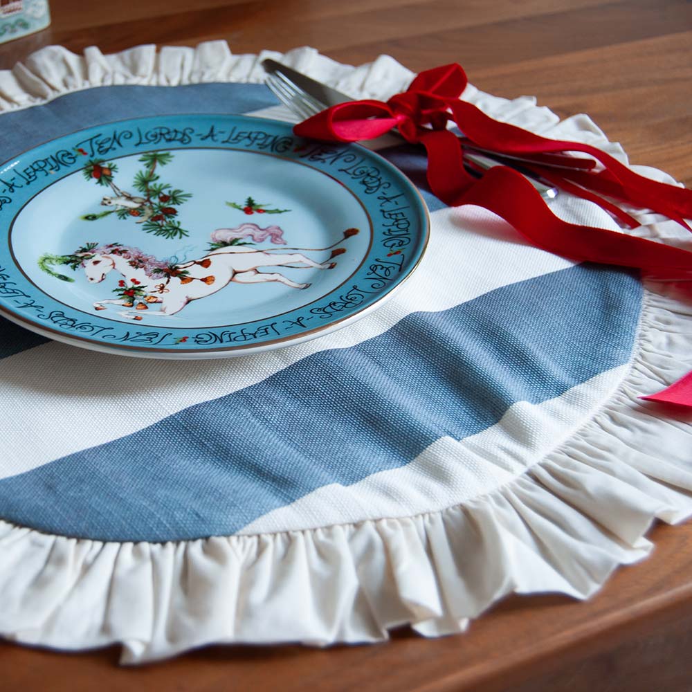 Round Ruffled Placemat - Blue