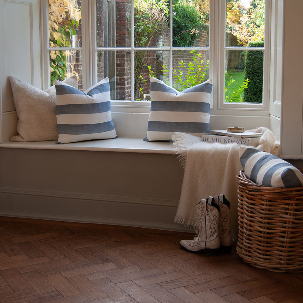 Riviera Striped Linen Cushion - Blue