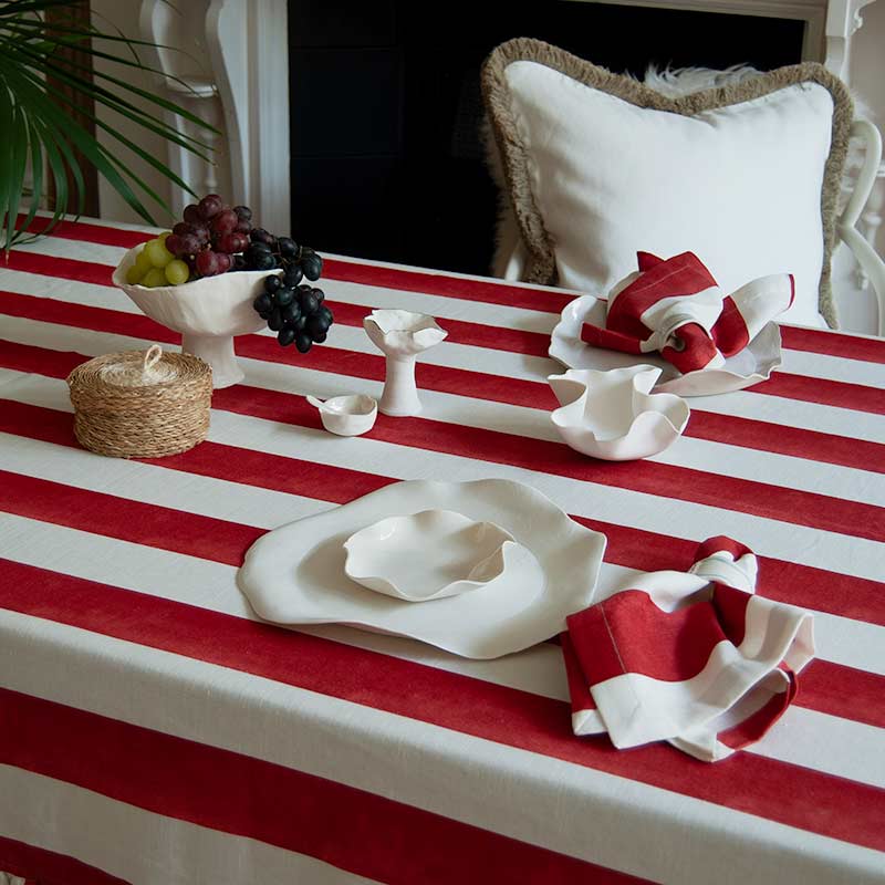 Riviera Stripe Ruffled Tablecloth - Red - Large