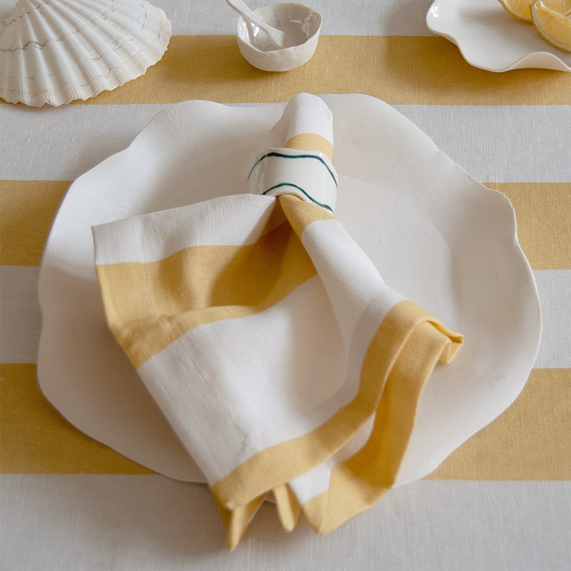 Riviera Yellow Wide Striped Napkin: 4 Set