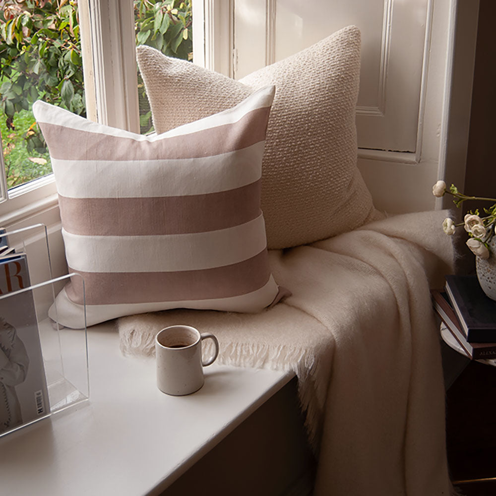 Riviera Striped Linen Cushion - Mocha