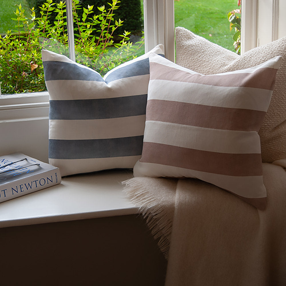 Riviera Striped Linen Cushion - Mocha