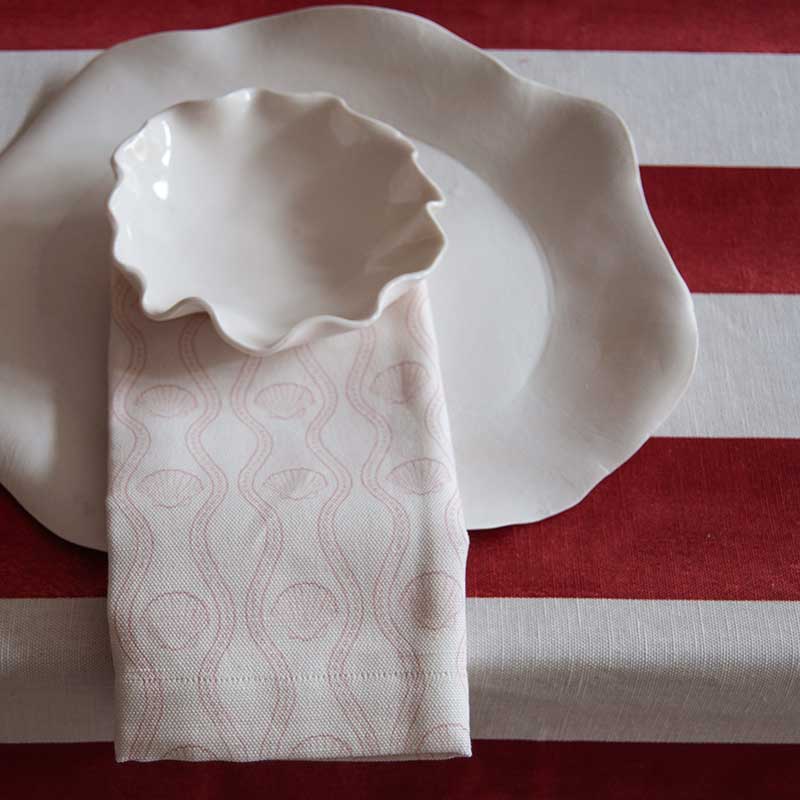 Pink Scallop Linen Napkin: 4 Set