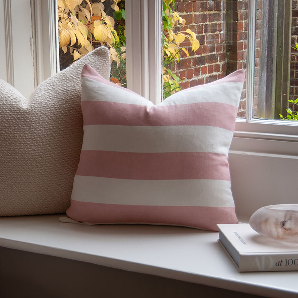 Riviera Striped Linen Cushion - Pink