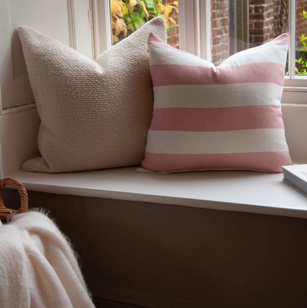 Riviera Striped Linen Cushion - Pink