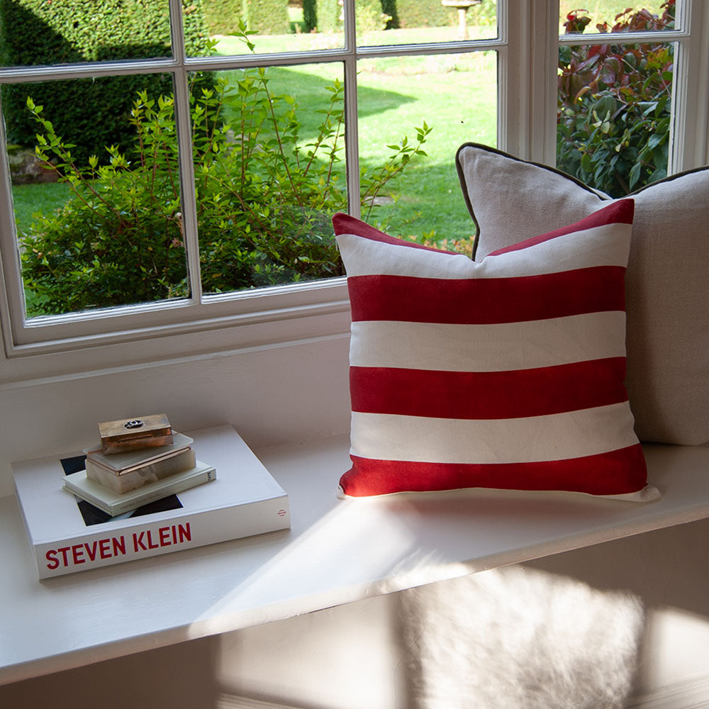 Riviera Striped Linen Cushion - Red