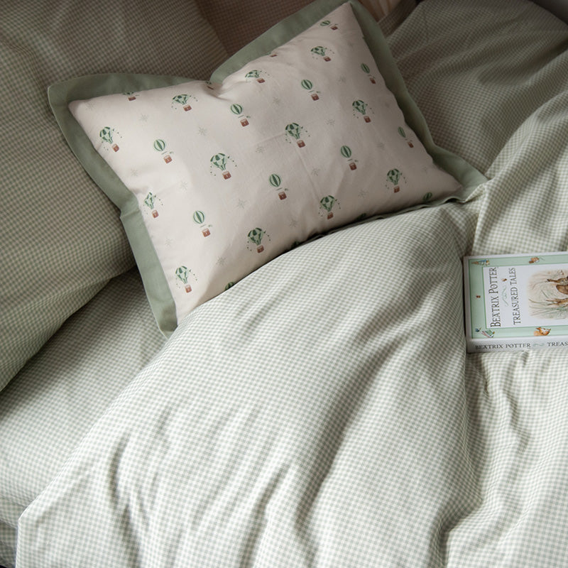 Organic Single Duvet Set - Sage Gingham
