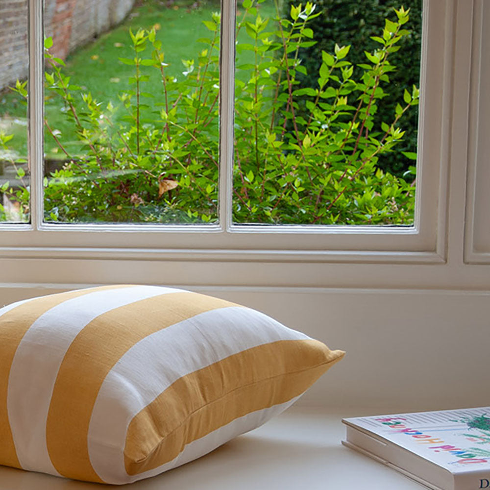 Riviera Striped Linen Cushion - Yellow